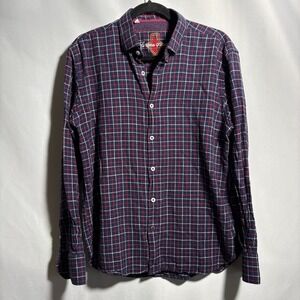 Luciano Visconti Plaid Button Up Top Long Sleeve Mens L Blue Red White Preppy